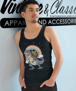 Baby Yoda Riding Dinosaur Trex Rainbow Tank Top Racerback