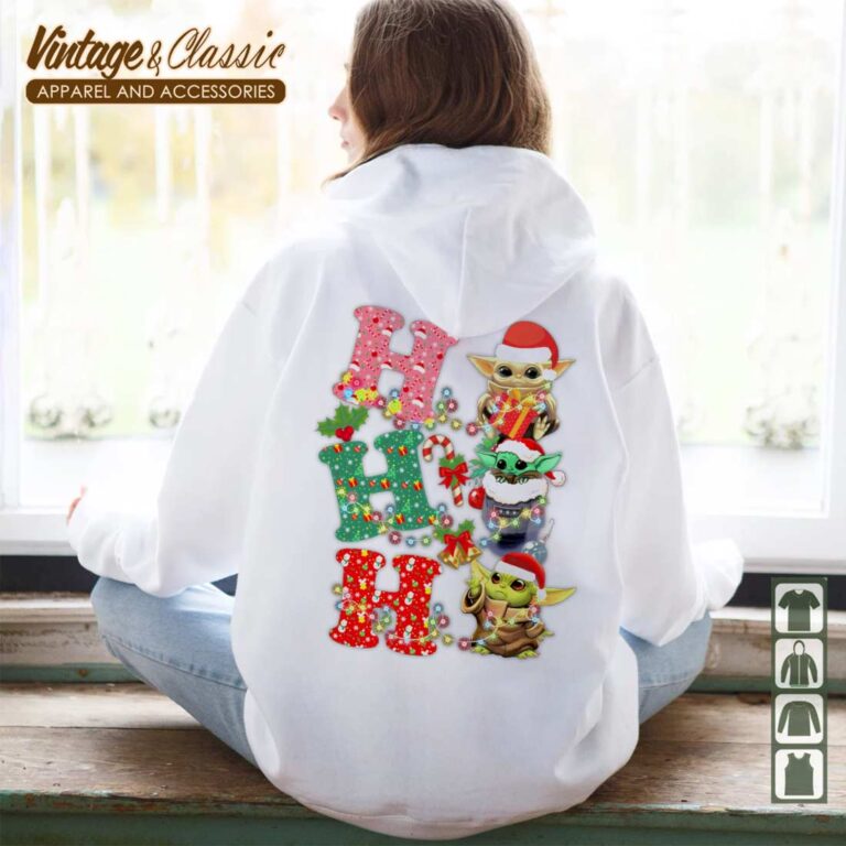 Baby Yoda Star Wars Christmas Ho Ho Ho The Mandalorian Grogu White Hoodie Baby Yoda Star Wars Christmas Ho Ho Ho The Mandalorian Grogu White Hoodie