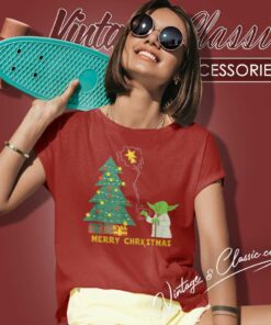 Baby Yoda Star Wars Decorates Merry Christmas Tree Women TShirt