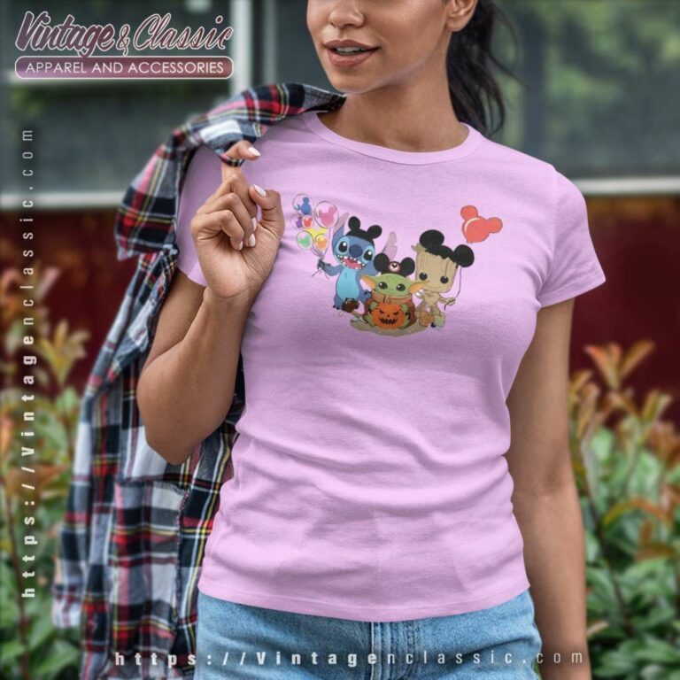 Baby Yoda Stitch Groot Halloween Disney Women TShirt Baby Yoda Stitch Groot Halloween Disney Women TShirt