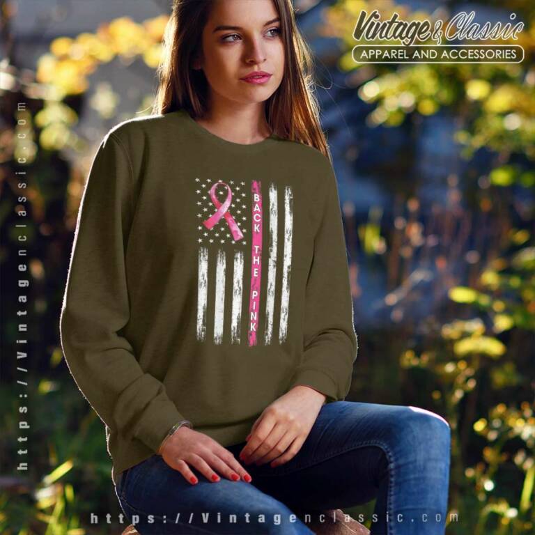 Back The Pink Ribbon American Flag Breast Cancer Awareness Sweatshirt Back The Pink Ribbon American Flag Breast Cancer Awareness Sweatshirt