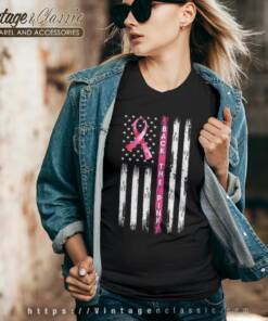 Back The Pink Ribbon American Flag Breast Cancer Awareness Shirt 5 Back The Pink Ribbon American Flag Breast Cancer Awareness V Neck TShirt