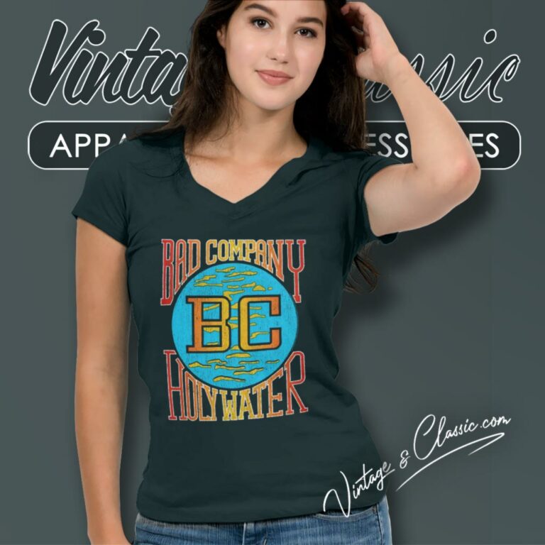 Bad Company Shirt Retro Colorful Holy Water Distressed V Neck TShirt Bad Company Shirt Retro Colorful Holy Water Distressed V Neck TShirt