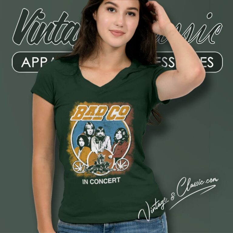 Bad Company Shirt Straight Ahead Live In Concert Distressed V Neck TShirt Bad Company Shirt Straight Ahead Live In Concert Distressed V Neck TShirt