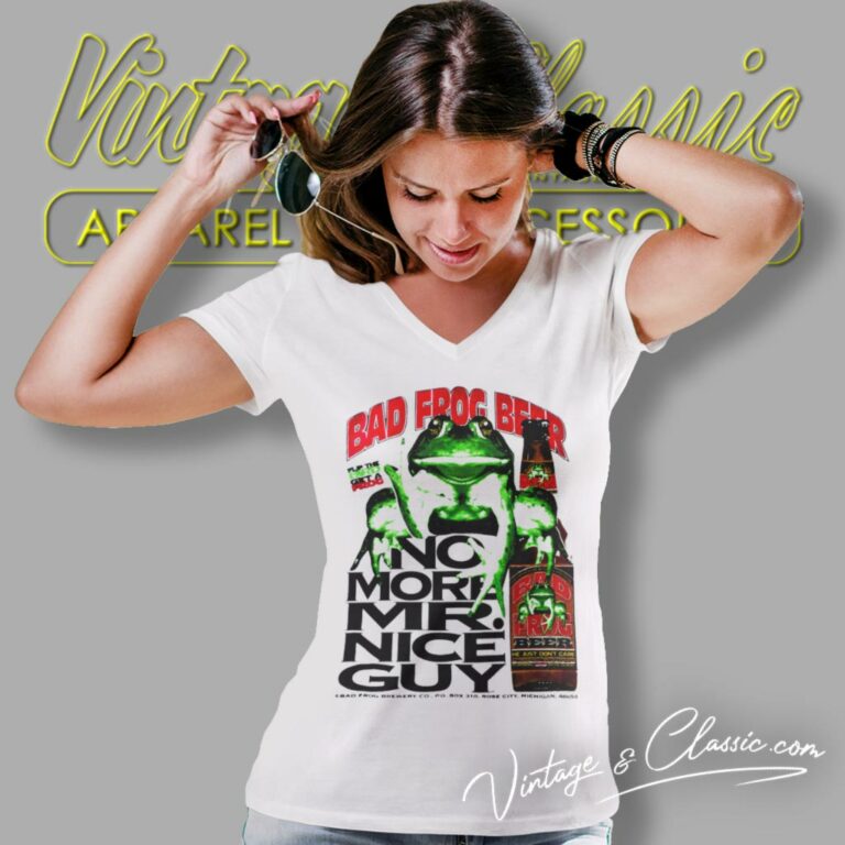 Bad Frog Beer No More Mr Nice Guy V Neck TShirt Bad Frog Beer No More Mr Nice Guy V Neck TShirt