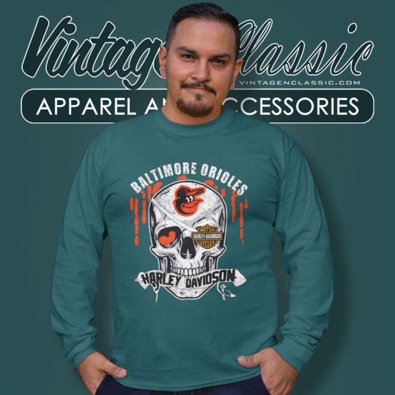 Baltimore Orioles Harley Davidson Skull Long Sleeve Tee Baltimore Orioles Harley Davidson Skull Long Sleeve Tee