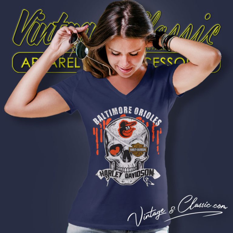 Baltimore Orioles Harley Davidson Skull V Neck TShirt Baltimore Orioles Harley Davidson Skull V Neck TShirt