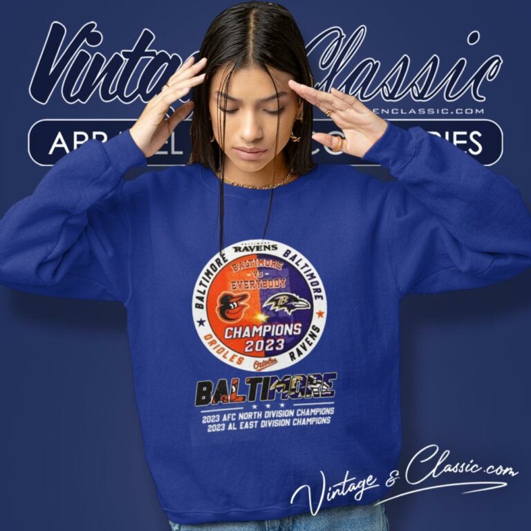 Baltimore Ravens 2023 Afc North Division And 2023 Al East Division Champion Sweatshirt Baltimore Ravens 2023 Afc North Division And 2023 Al East Division Champion Sweatshirt