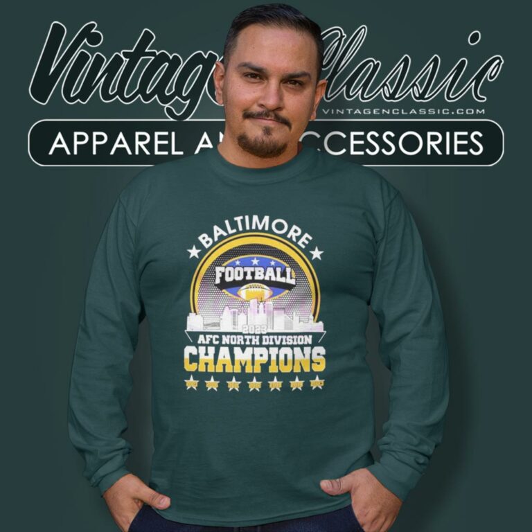 Baltimore Ravens 2023 Afc North Division Champions Skyline Long Sleeve Tee Baltimore Ravens 2023 Afc North Division Champions Skyline Long Sleeve Tee