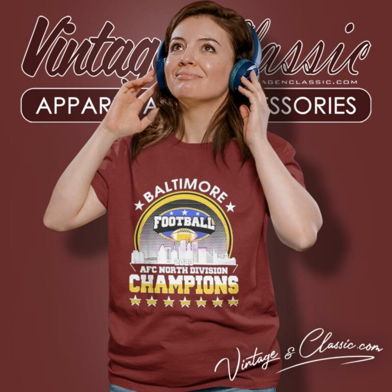 Baltimore Ravens 2023 Afc North Division Champions Skyline Women T Shirt Baltimore Ravens 2023 Afc North Division Champions Skyline Women T Shirt