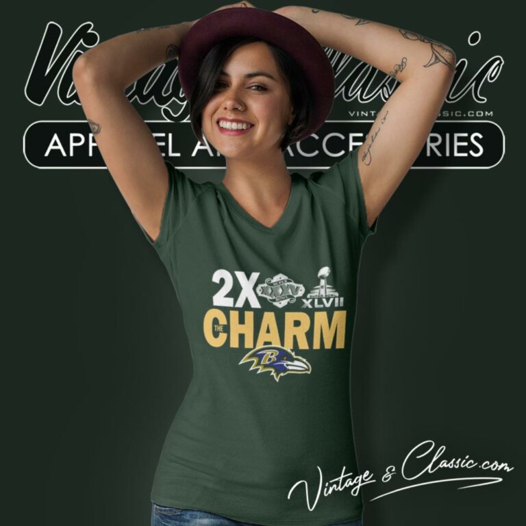 Baltimore Ravens 2x Super Bowl The Charm V Neck TShirt Baltimore Ravens 2x Super Bowl The Charm V Neck TShirt