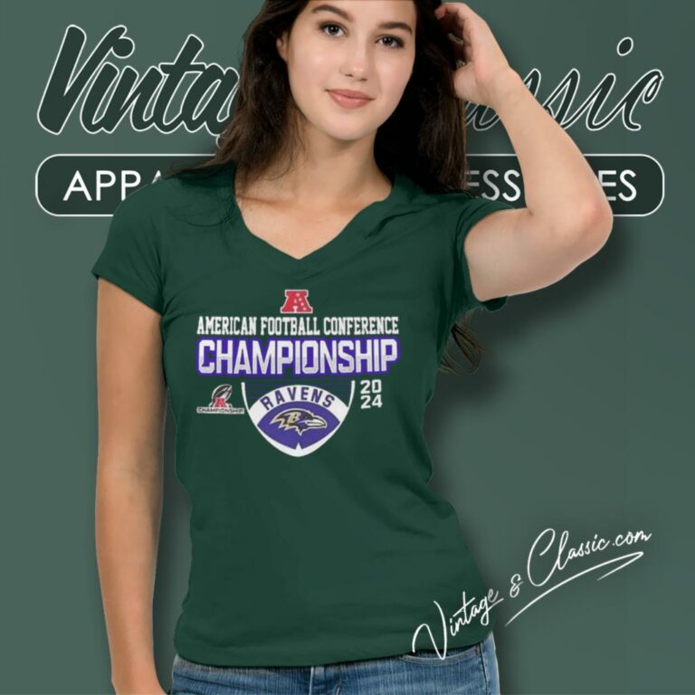 Baltimore Ravens Afc American Football Conference Championship 2023 2024 V Neck TShirt Baltimore Ravens Afc American Football Conference Championship 2023 2024 V Neck TShirt