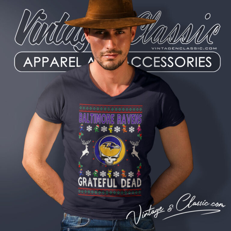 Baltimore Ravens Grateful Dead Ugly Christmas V Neck TShirt Baltimore Ravens Grateful Dead Ugly Christmas V Neck TShirt