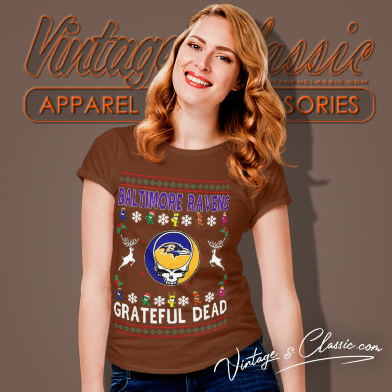 Baltimore Ravens Grateful Dead Ugly Christmas Women T Shirt Baltimore Ravens Grateful Dead Ugly Christmas Women T Shirt