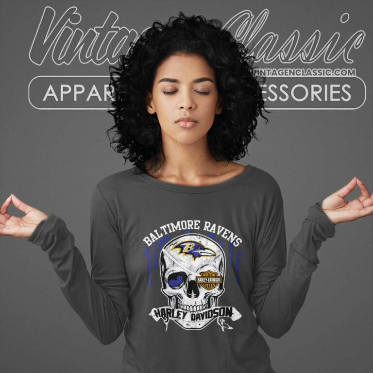 Baltimore Ravens Harley Daivsion Skull Long Sleeve Tee Baltimore Ravens Harley Daivsion Skull Long Sleeve Tee