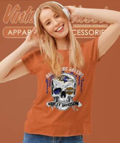 Baltimore Ravens Harley Daivsion Skull Women TShirt