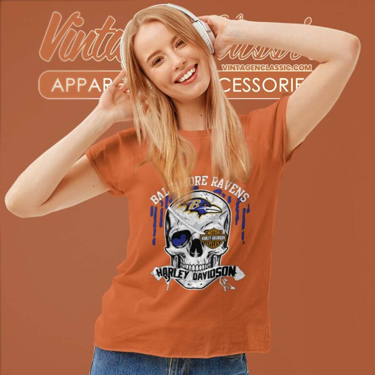 Baltimore Ravens Harley Daivsion Skull Women TShirt Baltimore Ravens Harley Daivsion Skull Women TShirt
