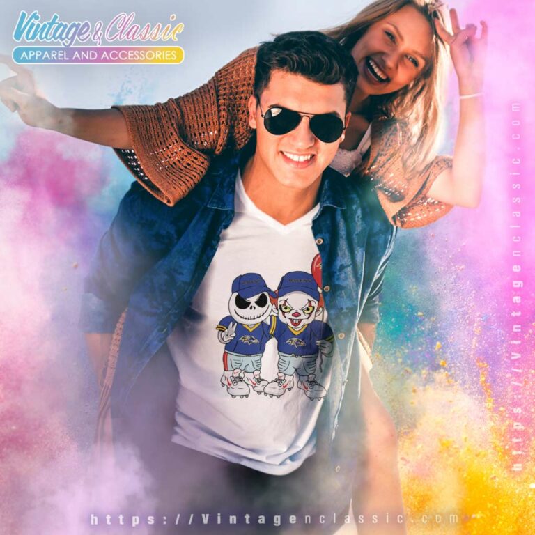 Baltimore Ravens Jack Skellington And Pennywise V Neck TShirt Baltimore Ravens Jack Skellington And Pennywise V Neck TShirt