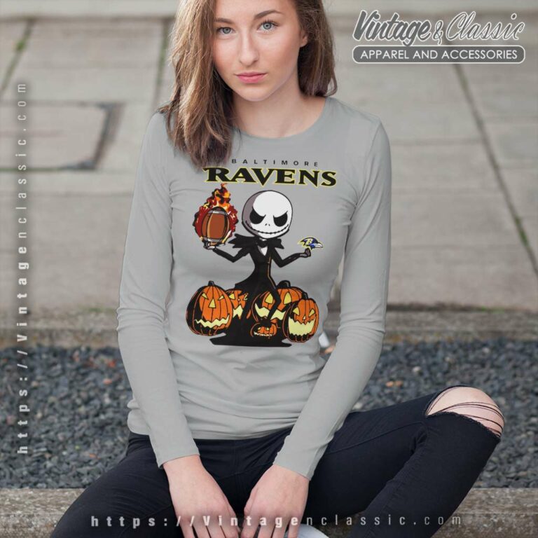 Baltimore Ravens Jack Skellington Halloween Long Sleeve Tee Baltimore Ravens Jack Skellington Halloween Long Sleeve Tee
