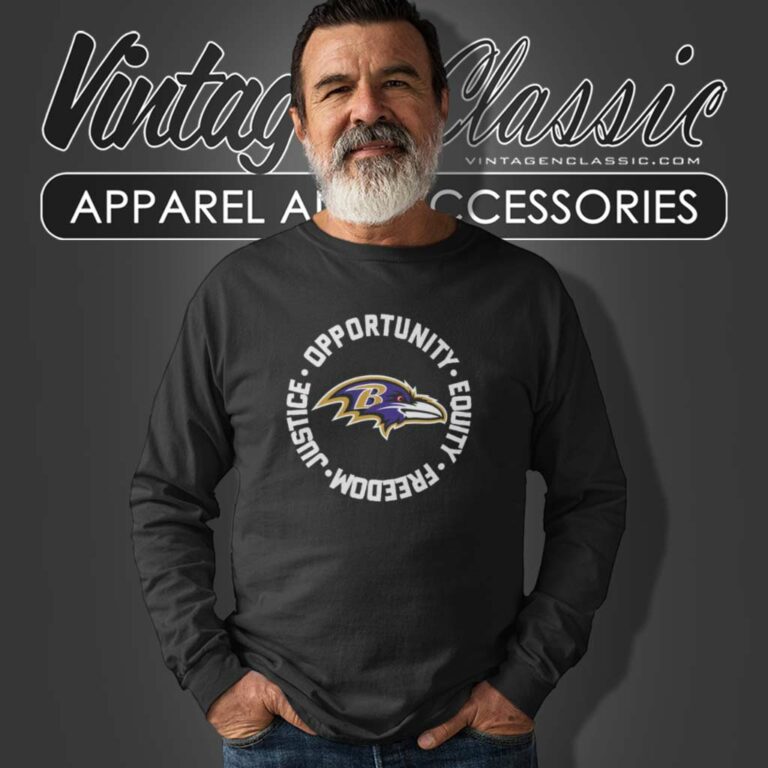 Baltimore Ravens Justice Shirt Opportunity Equity Freedom Long Sleeve Tee Baltimore Ravens Justice Shirt Opportunity Equity Freedom Long Sleeve Tee