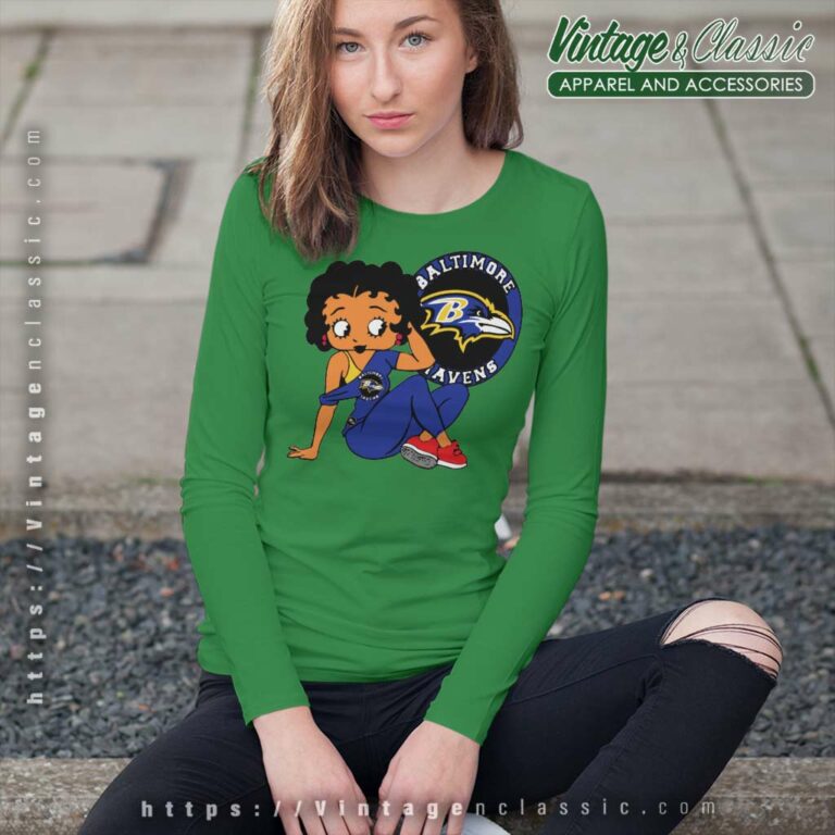 Baltimore Ravens Logo And Betty Boop Long Sleeve Tee Baltimore Ravens Logo And Betty Boop Long Sleeve Tee