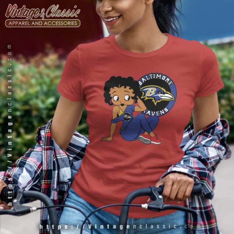 Baltimore Ravens Logo And Betty Boop Women TShirt Baltimore Ravens Logo And Betty Boop Women TShirt