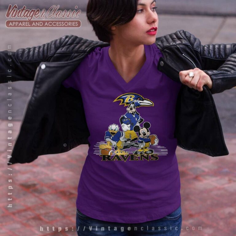 Baltimore Ravens Mickey Mouse Donald Duck Goofy Football V Neck TShirt Baltimore Ravens Mickey Mouse Donald Duck Goofy Football V Neck TShirt