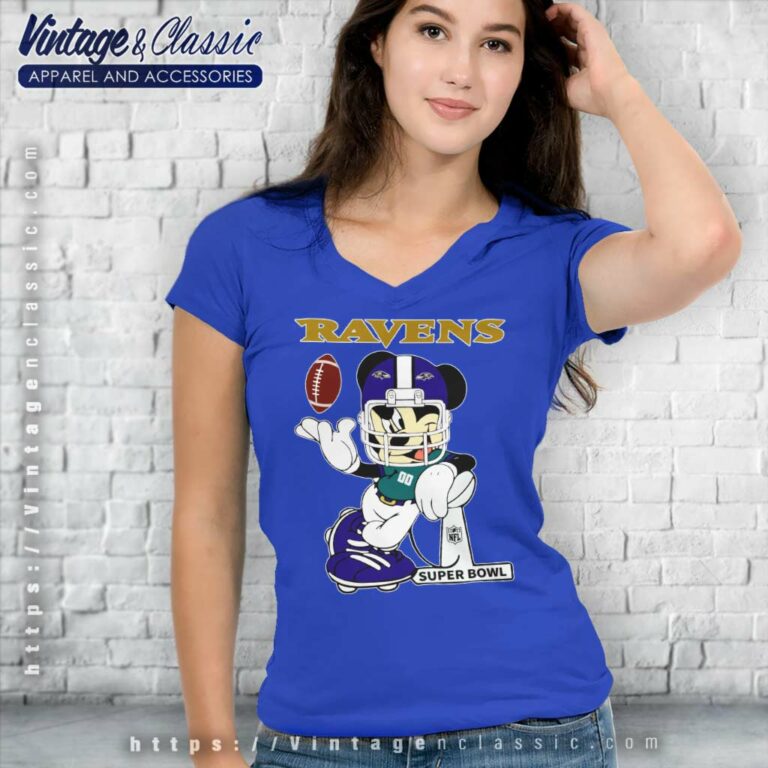 Baltimore Ravens Mickey Mouse Super Bowl Football V Neck TShirt Baltimore Ravens Mickey Mouse Super Bowl Football V Neck TShirt