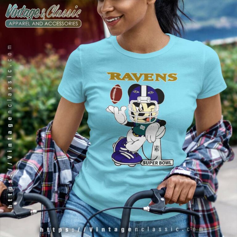 Baltimore Ravens Mickey Mouse Super Bowl Football Women TShirt Baltimore Ravens Mickey Mouse Super Bowl Football Women TShirt