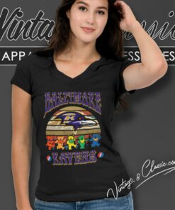 Baltimore Ravens Nfl Grateful Dancing Bears Retro V Neck TShirt