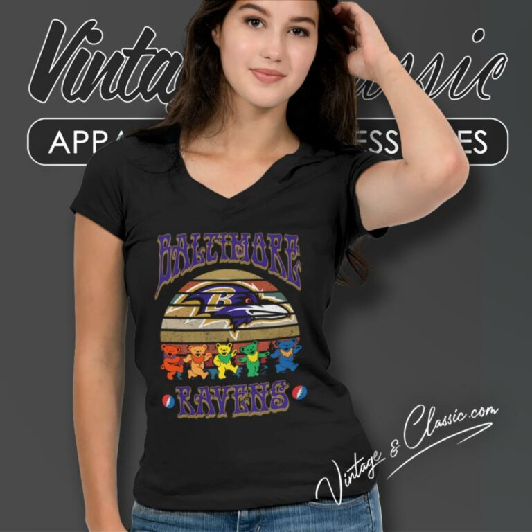 Baltimore Ravens Nfl Grateful Dancing Bears Retro V Neck TShirt Baltimore Ravens Nfl Grateful Dancing Bears Retro V Neck TShirt