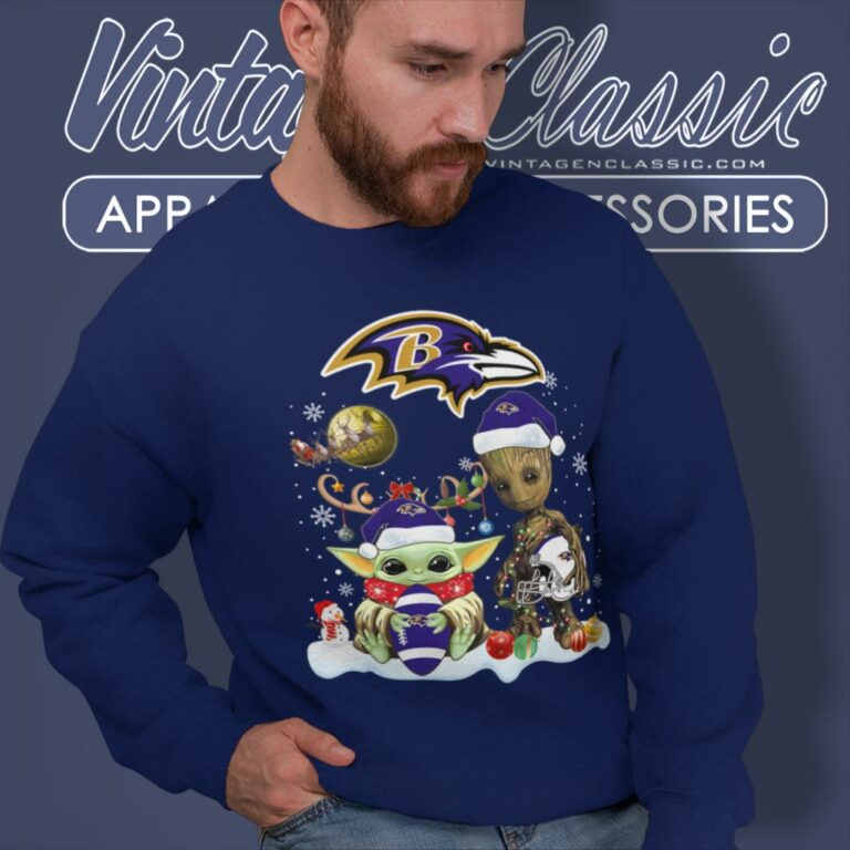 Baltimore Ravens Shirt Baby Yoda And Groot Santa Christmas Sweatshirt Baltimore Ravens Shirt Baby Yoda And Groot Santa Christmas Sweatshirt