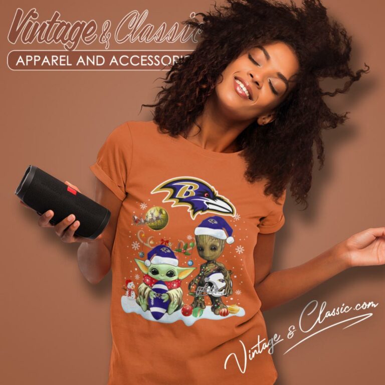 Baltimore Ravens Shirt Baby Yoda And Groot Santa Christmas Women T Shirt Baltimore Ravens Shirt Baby Yoda And Groot Santa Christmas Women T Shirt