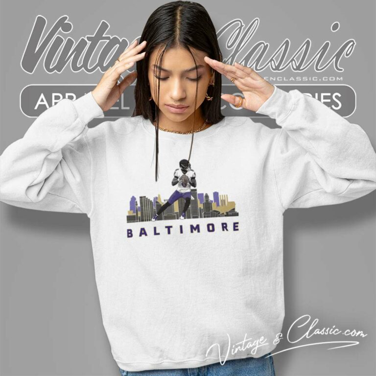 Baltimore Ravens Skyline Lamar Jackson Sweatshirt Baltimore Ravens Skyline Lamar Jackson Sweatshirt