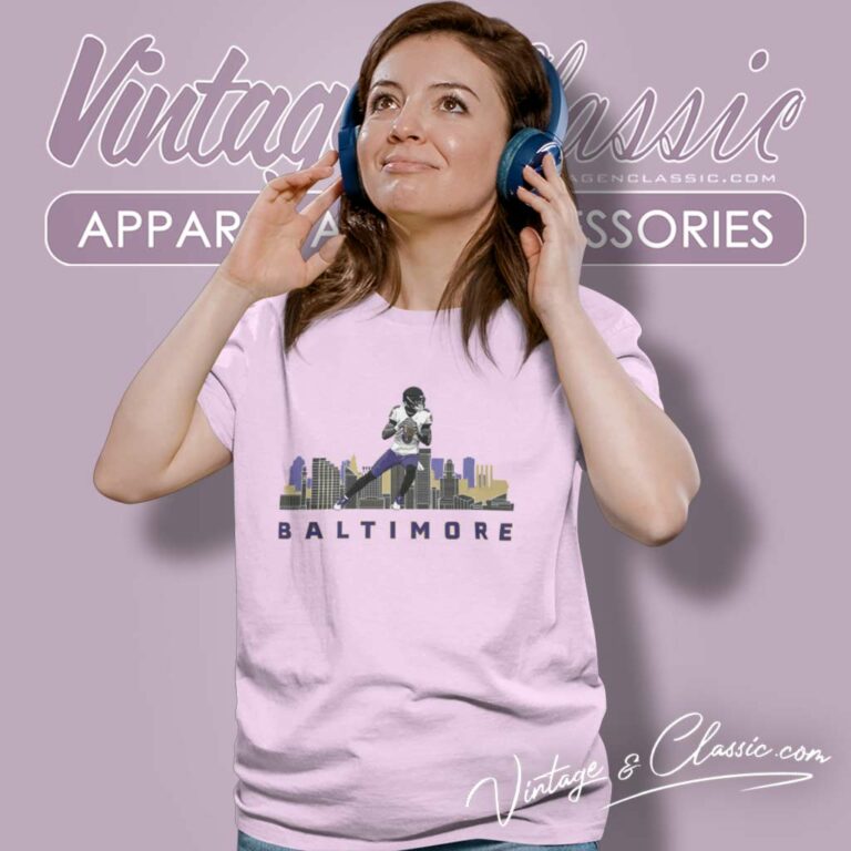 Baltimore Ravens Skyline Lamar Jackson Women TShirt Baltimore Ravens Skyline Lamar Jackson Women TShirt
