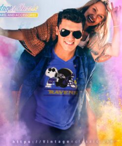 Baltimore Ravens Snoopy And Woodstock Helmet V Neck TShirt