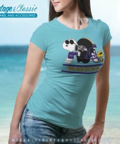 Baltimore Ravens Snoopy And Woodstock Helmet Women TShirt