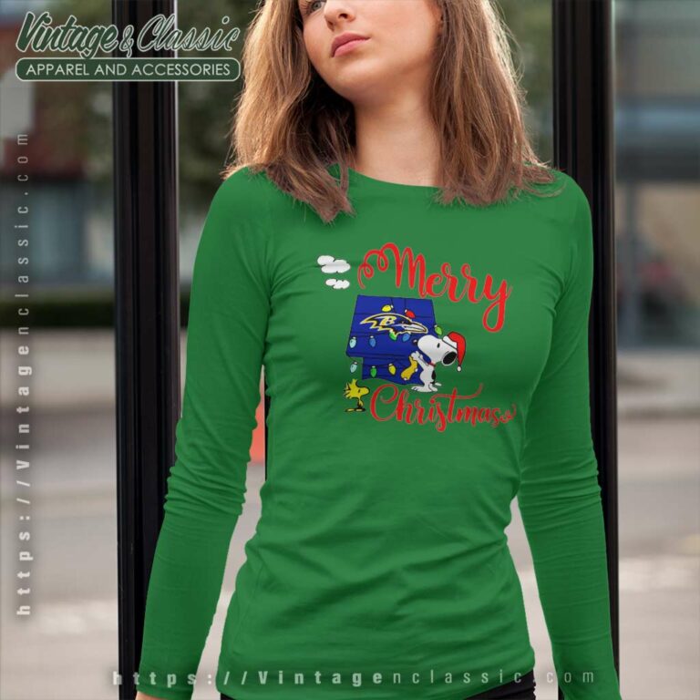 Baltimore Ravens Snoopy And Woodstock Merry Christmas Long Sleeve Tee Baltimore Ravens Snoopy And Woodstock Merry Christmas Long Sleeve Tee