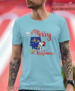 Baltimore Ravens Snoopy And Woodstock Merry Christmas T Shirt