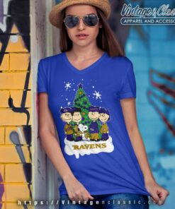 Baltimore Ravens Snoopy Peanuts Christmas V Neck TShirt