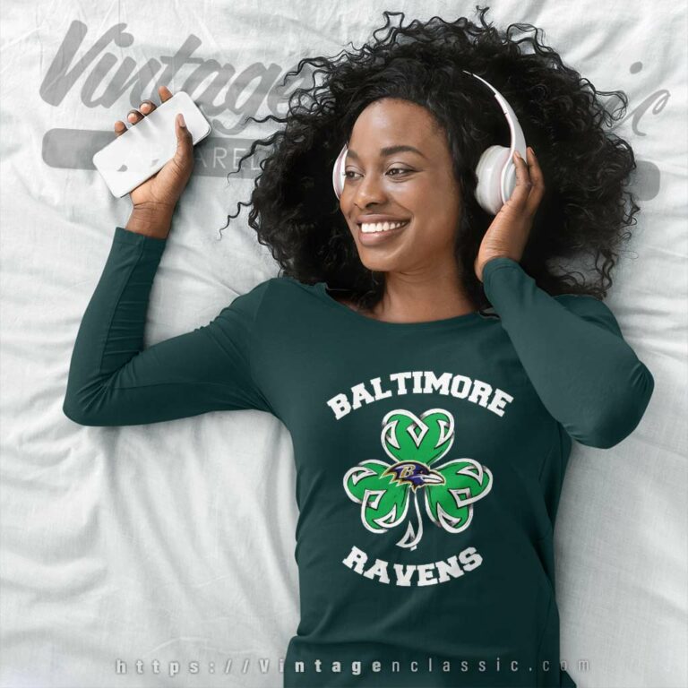 Baltimore Ravens Three Leaf Clover St Patricks Day Long Sleeve Tee Baltimore Ravens Three Leaf Clover St Patricks Day Long Sleeve Tee