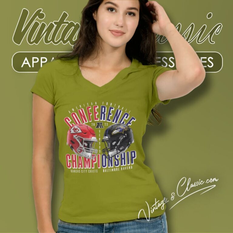 Baltimore Ravens Vs Kansas City Chiefs 2023 Afc Championship Matchup V Neck TShirt Baltimore Ravens Vs Kansas City Chiefs 2023 Afc Championship Matchup V Neck TShirt