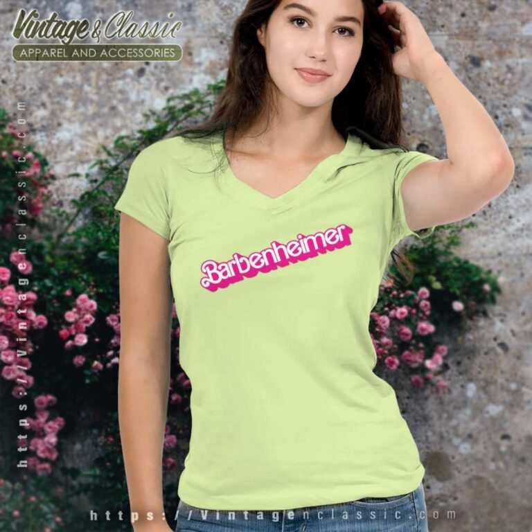 Barbenheimer Meme Pink 2023 V Neck TShirt Barbenheimer Meme Pink 2023 V Neck TShirt