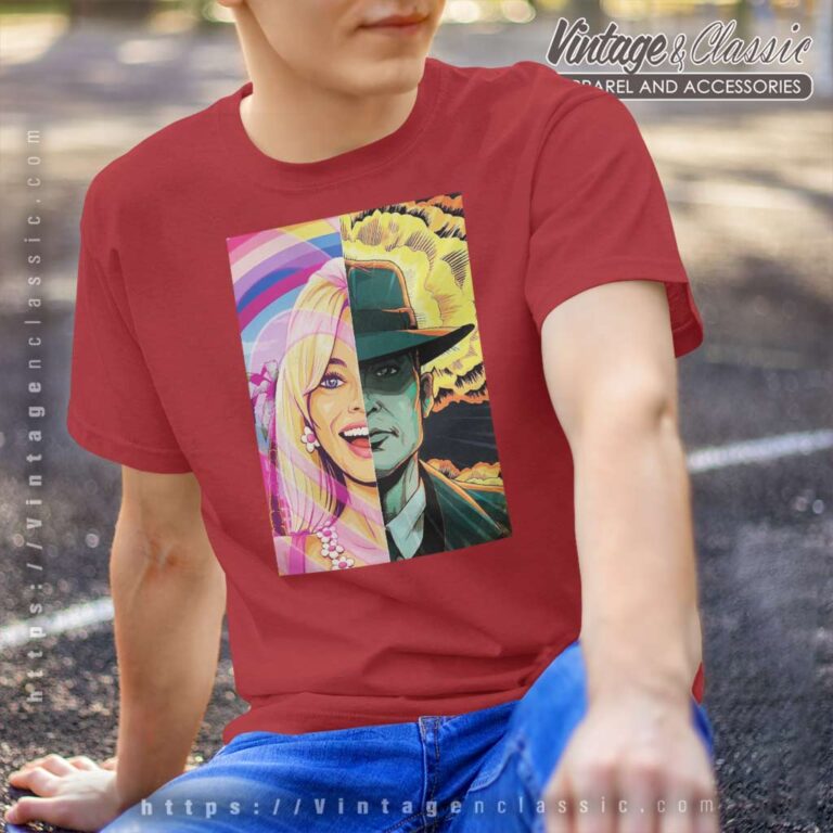 Barbenheimer The Battle Split Art T Shirt Barbenheimer The Battle Split Art T Shirt