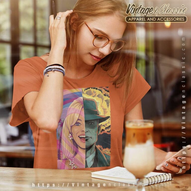 Barbenheimer The Battle Split Art Women TShirt Barbenheimer The Battle Split Art Women TShirt