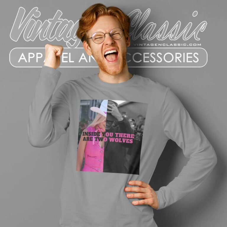 Barbenheimer Two Wolves Inside Of You Long Sleeve Tee Barbenheimer Two Wolves Inside Of You Long Sleeve Tee