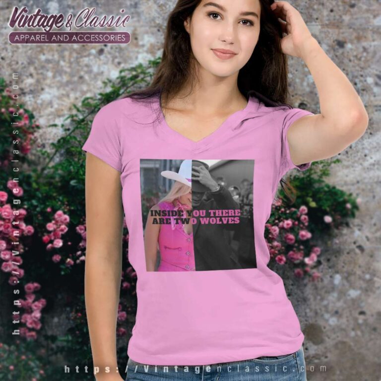 Barbenheimer Two Wolves Inside Of You V Neck TShirt Barbenheimer Two Wolves Inside Of You V Neck TShirt