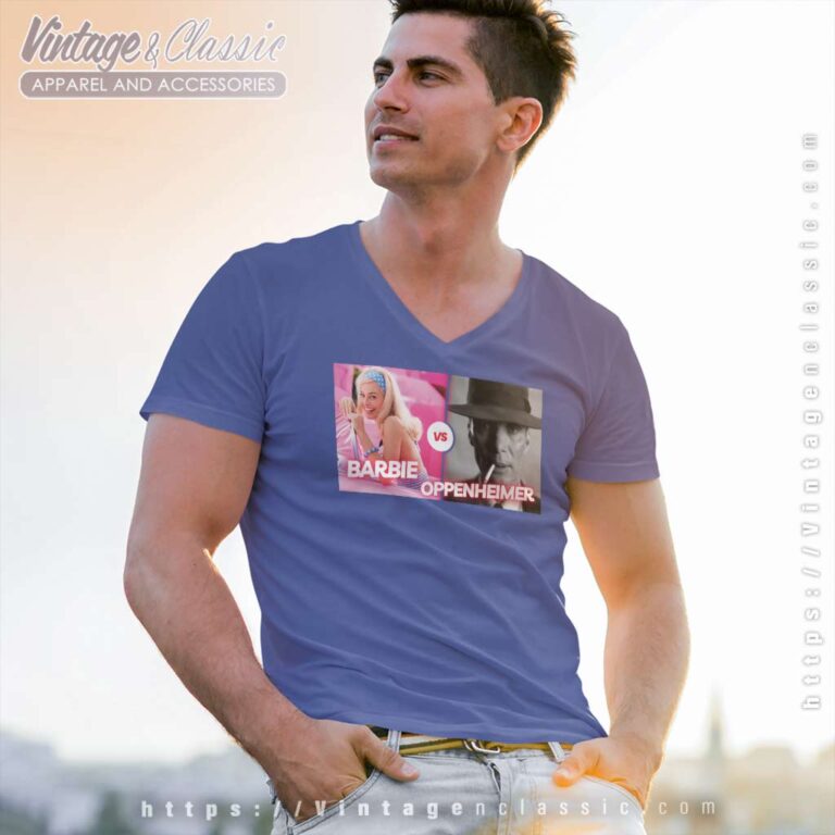 Barbie And Oppenheimer Compete For Box Office Glory V Neck TShirt Barbie And Oppenheimer Compete For Box Office Glory V Neck TShirt