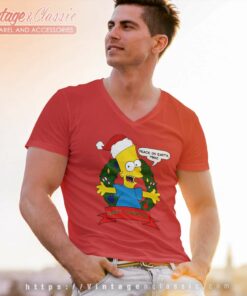 Bart Simpson Christmas Peace On Earth Man V Neck TShirt