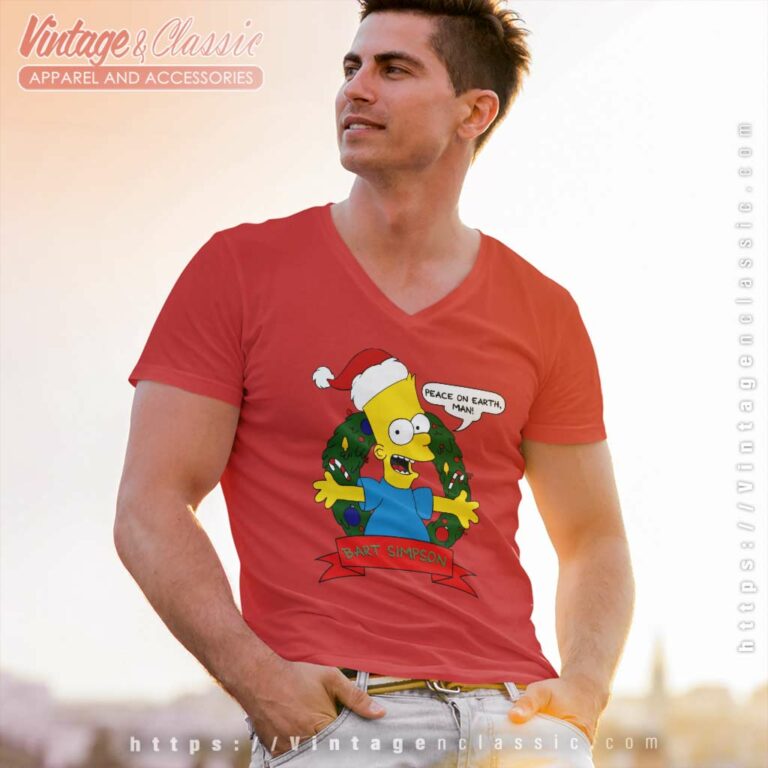 Bart Simpson Christmas Peace On Earth Man V Neck TShirt Bart Simpson Christmas Peace On Earth Man V Neck TShirt